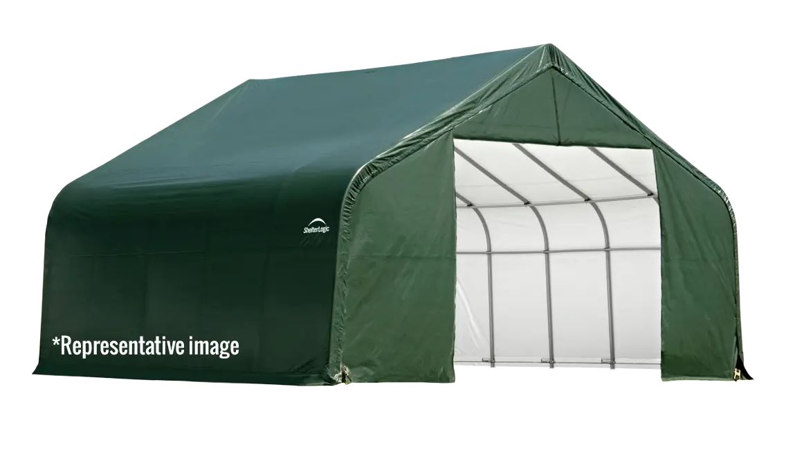 ShelterCoat Heavy Duty PVC 16' W x 40' L x 16' H Garage Peak 14.5 oz. Green - 96844 - ShelterLogic