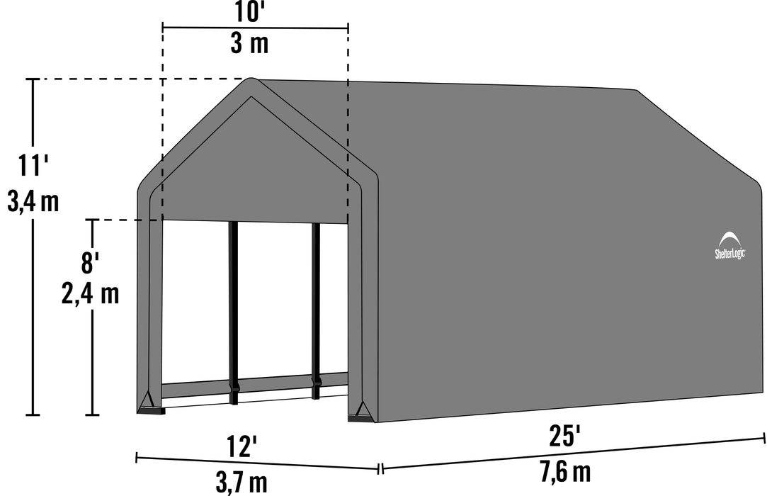 ShelterTube 12 x 25 ft. Garage Gray STD - 62807 - ShelterLogic - Backyard Caravan LLC