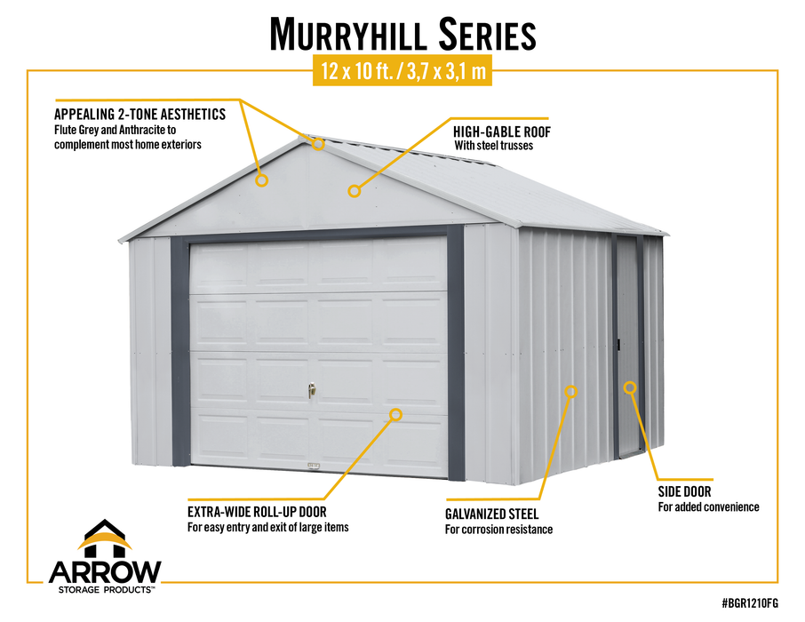 Arrow Murryhill 12 x 10 Garage, Steel Storage Building, Prefab Storage Shed - BGR1210FG - Arrow Storage Products