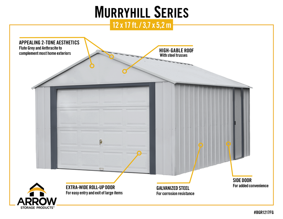 Arrow Murryhill 12 x 17 Garage, Steel Storage Building, Prefab Storage Shed - BGR1217FG - Arrow Storage Products