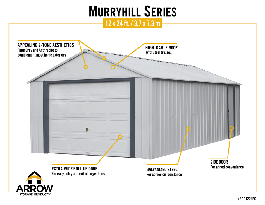 Arrow Murryhill 12 x 24 Garage, Steel Storage Building, Prefab Storage Shed - BGR1224FG - Arrow Storage Products