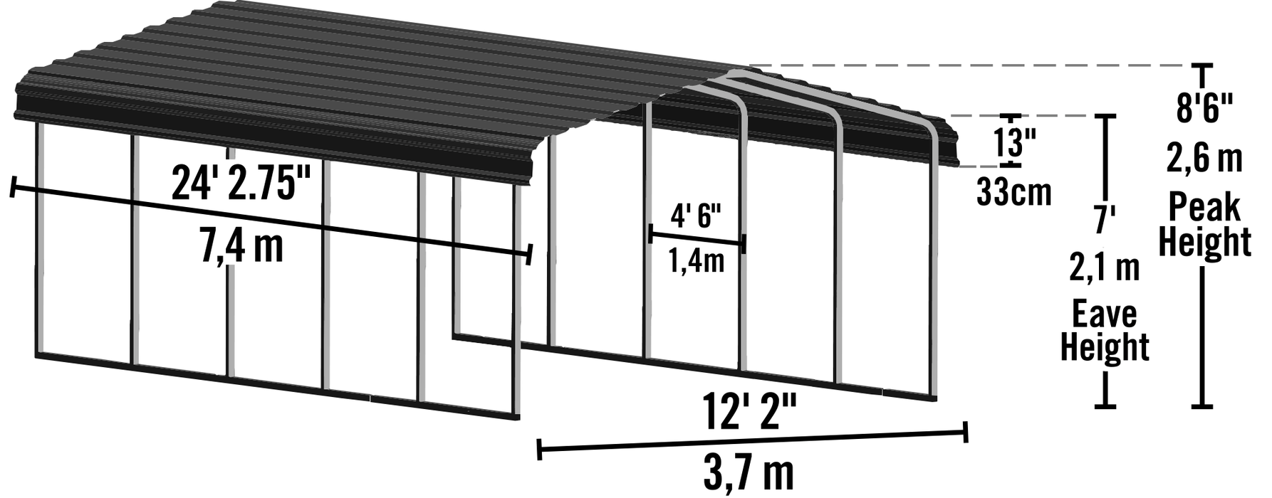 Steel Carport 12 x 24 x 7 ft. Galvanized Eggshell - CPH122407 - Arrow Storage Products