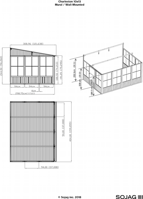 Charleston Solarium Wall Unit 10' x 13' - (440-9163025) - Sojag - Backyard Caravan LLC