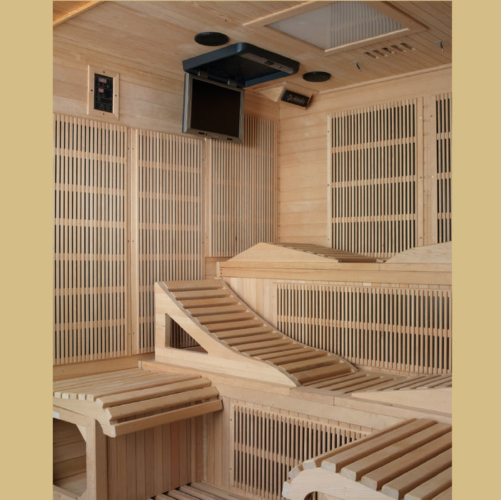Golden Designs "Monaco" 6-Person Near Zero EMF Far Infrared Sauna Canadian Hemlock - GDI-6996-01 - Golden Designs Inc Saunas - Backyard Caravan LLC