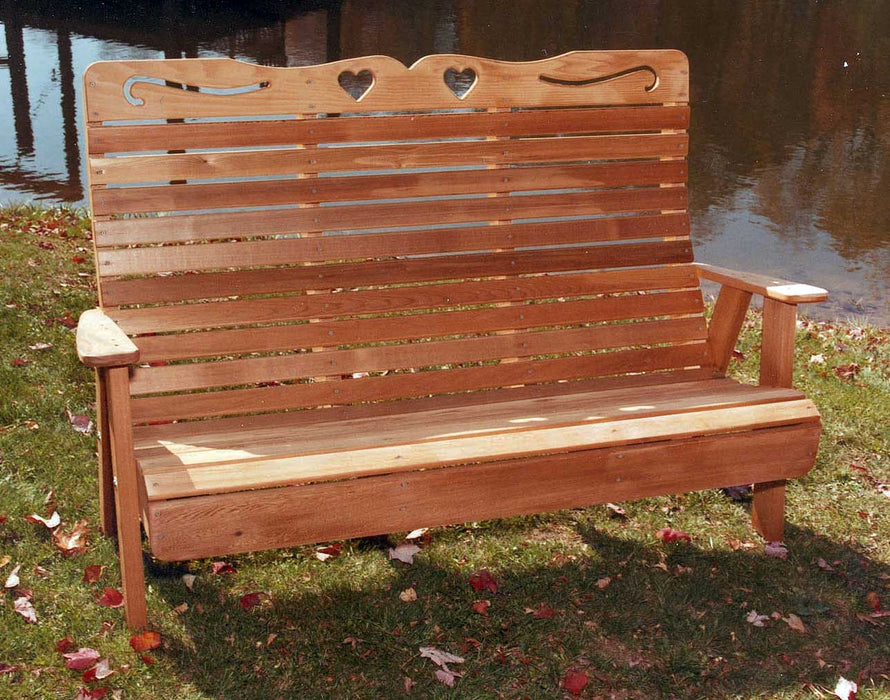 6' Cedar Royal Country Hearts Garden Bench - Creekvine Designs - Backyard Caravan LLC