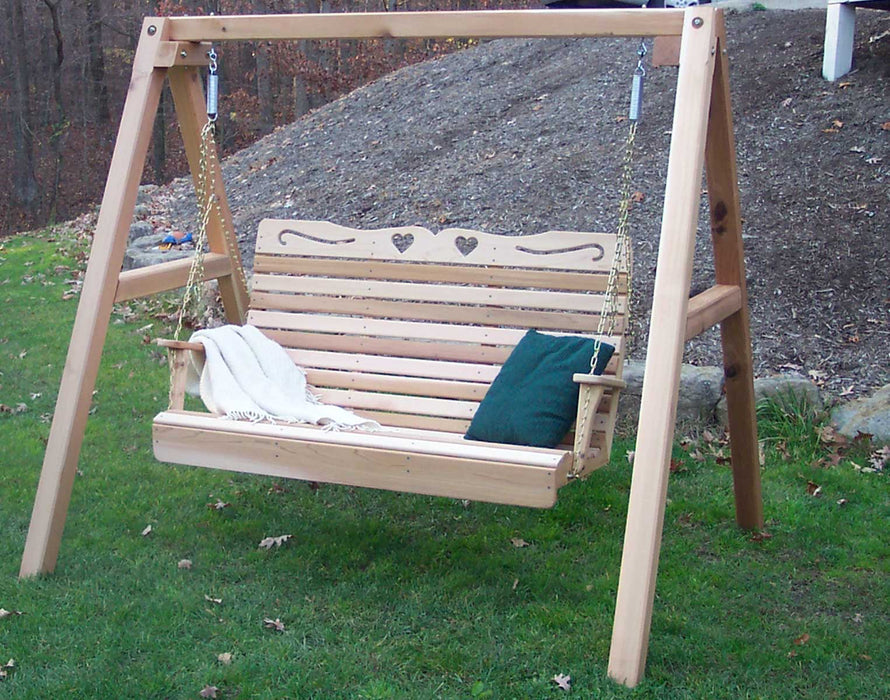 6' Cedar Royal Country Hearts Porch Swing with Stand - Creekvine Designs - Backyard Caravan LLC