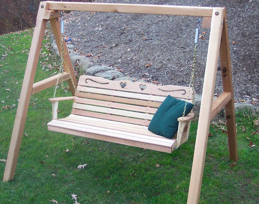 4' Cedar Country Hearts Porch Swing with Stand - Creekvine Designs - Backyard Caravan LLC