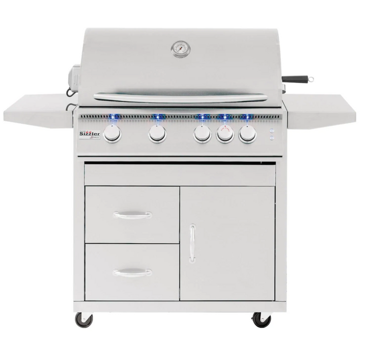 Summerset Sizzler Pro 32-Inch 4-Burner Propane Gas Grill With Rear Infrared Burner w/ Cart - SIZPRO32-LP + CART-SIZ32-DC- Summerset Grills