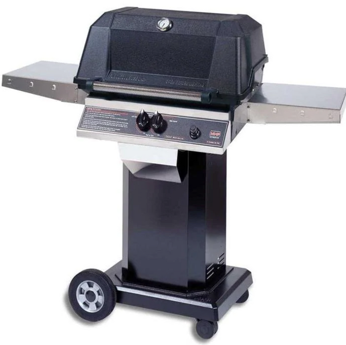 MHP WNK4DD Natural Gas Grill With Stainless Steel Shelves And Stainless Grids On Black Cart - WNK4DD-N + OCOLB + OM-N - MHP Grills