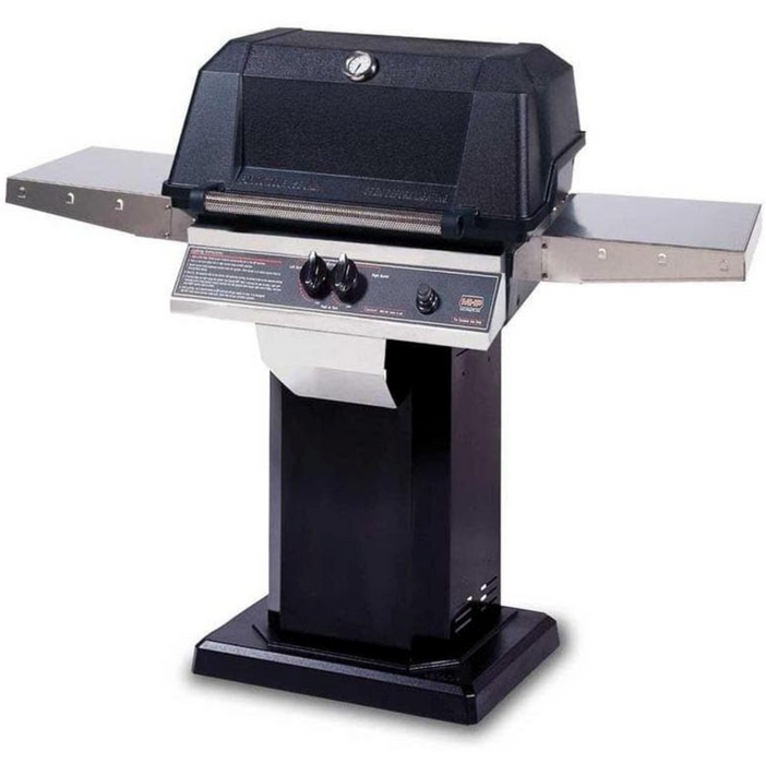 MHP WNK4DD Natural Gas Grill With Stainless Steel Shelves And Stainless Grids On Black Patio Base - WNK4DD-N + OCOLB + OP-N - MHP Grills
