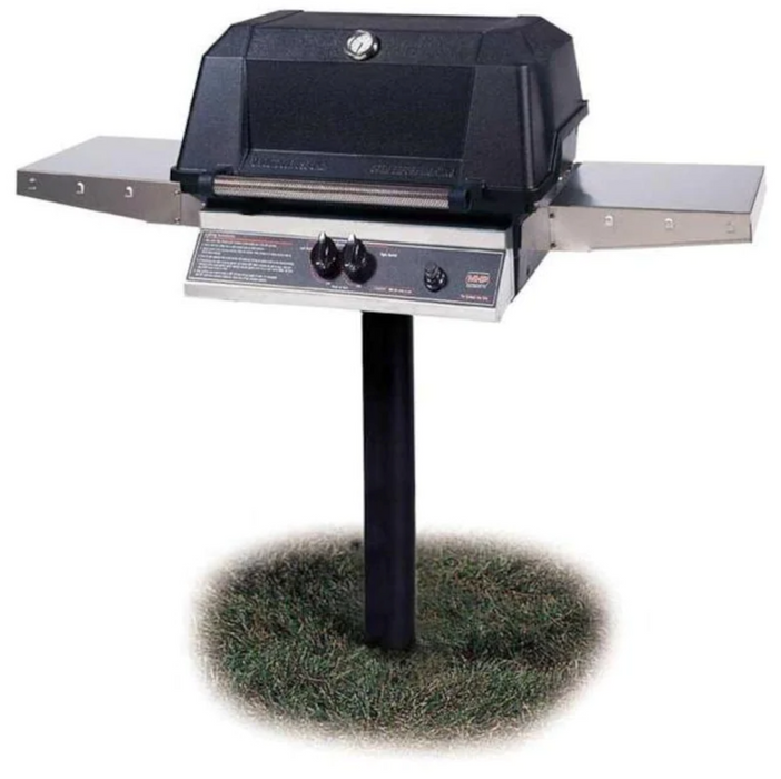 MHP WNK4DD Propane Gas Grill With Stainless Steel Shelves And Stainless Grids On In-Ground Post - WNK4DD-P + MPP - MHP Grills