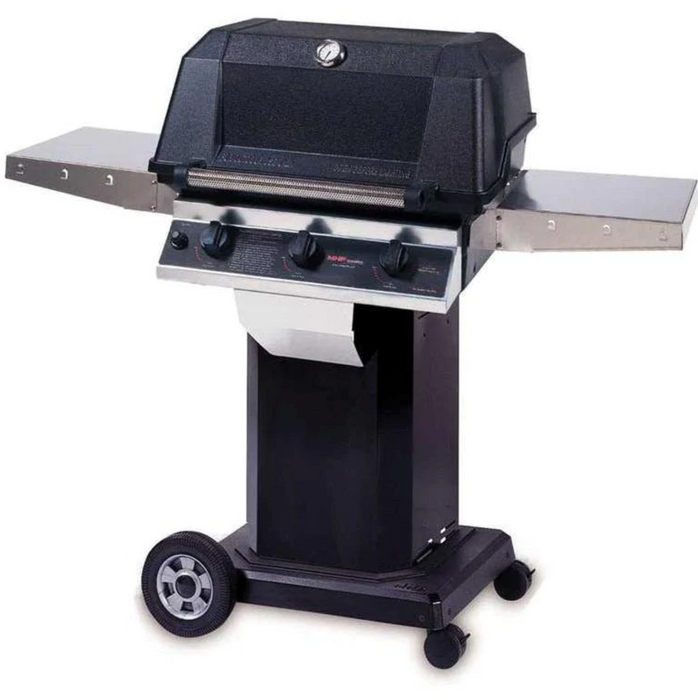 MHP Tri-Burn W3G4DD Propane Gas Grill With SearMagic Grids On Black Cart - W3G4DD-PS + OCOLB + OM-P - MHP Grills