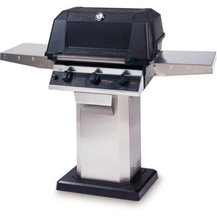 MHP Tri-Burn W3G4DD Propane Gas Grill With SearMagic Grids On Stainless Patio Base - W3G4DD-PS + OCOL + OP-P - MHP Grills