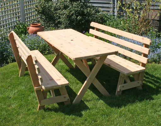 10' Cedar Backyard Bash Cross-Legged Picnic Table with (4) 5' Backed Benches - Creekvine Designs - Backyard Caravan LLC