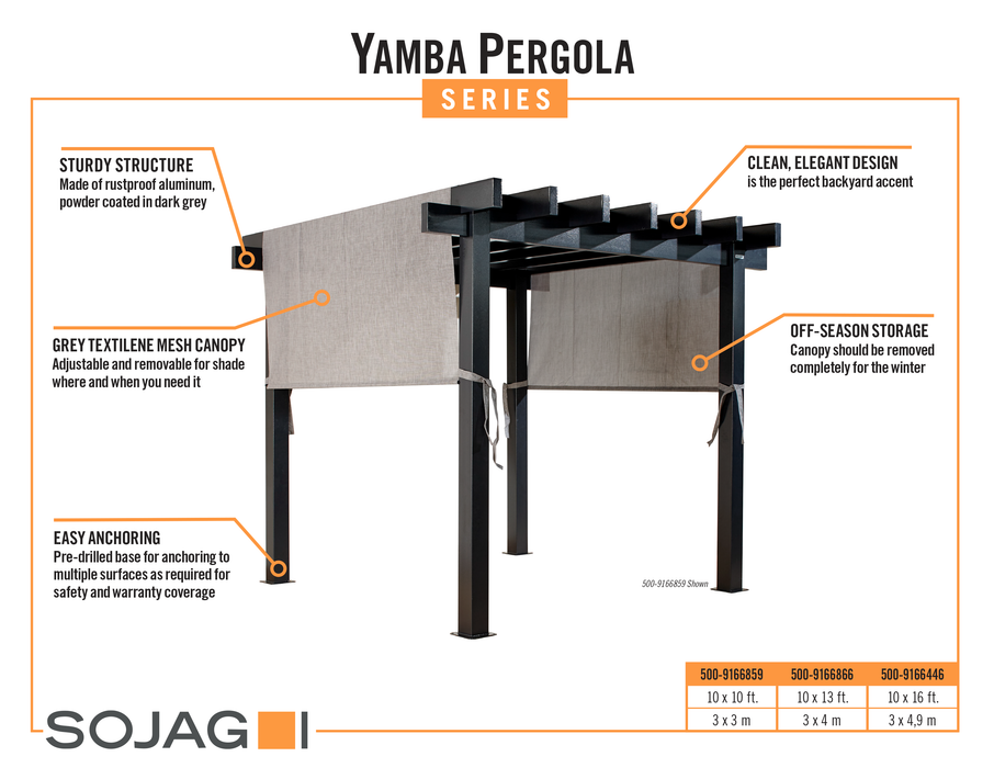 Yamba Pergola 10' x 13' - (500-9166866) - Sojag - Backyard Caravan LLC